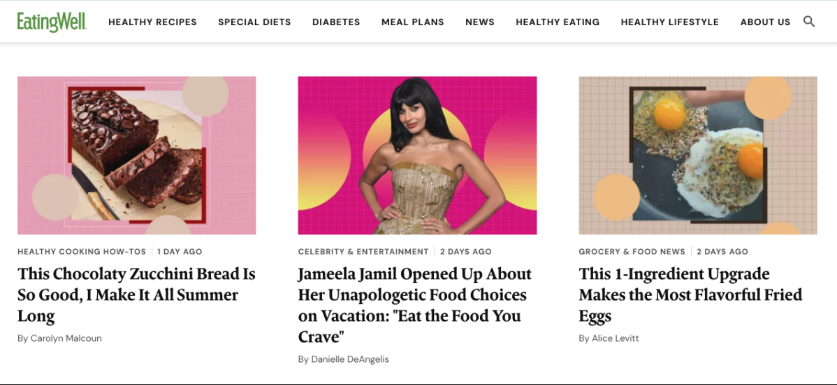 Screenshot of Eating Well Website